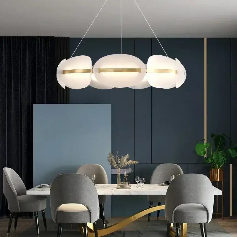 Modern gold acrylic ring chandelier dining room frosted glass light