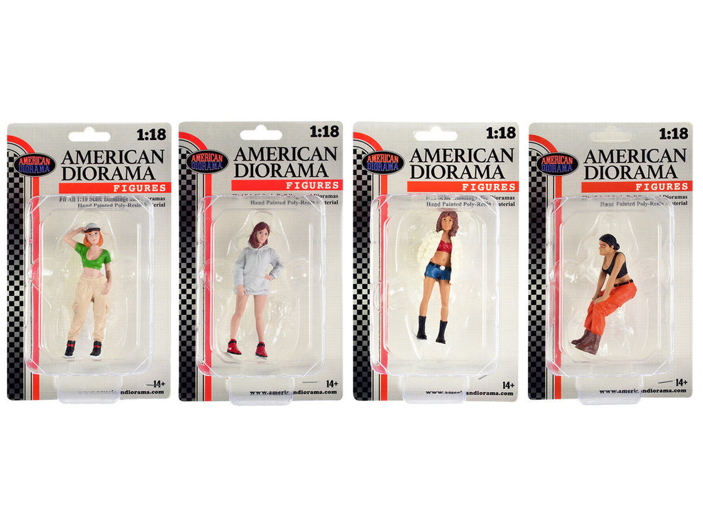 "Hip Hop Girls" 4 Piece Figure Set for 1/18 Scale Models by American Diorama