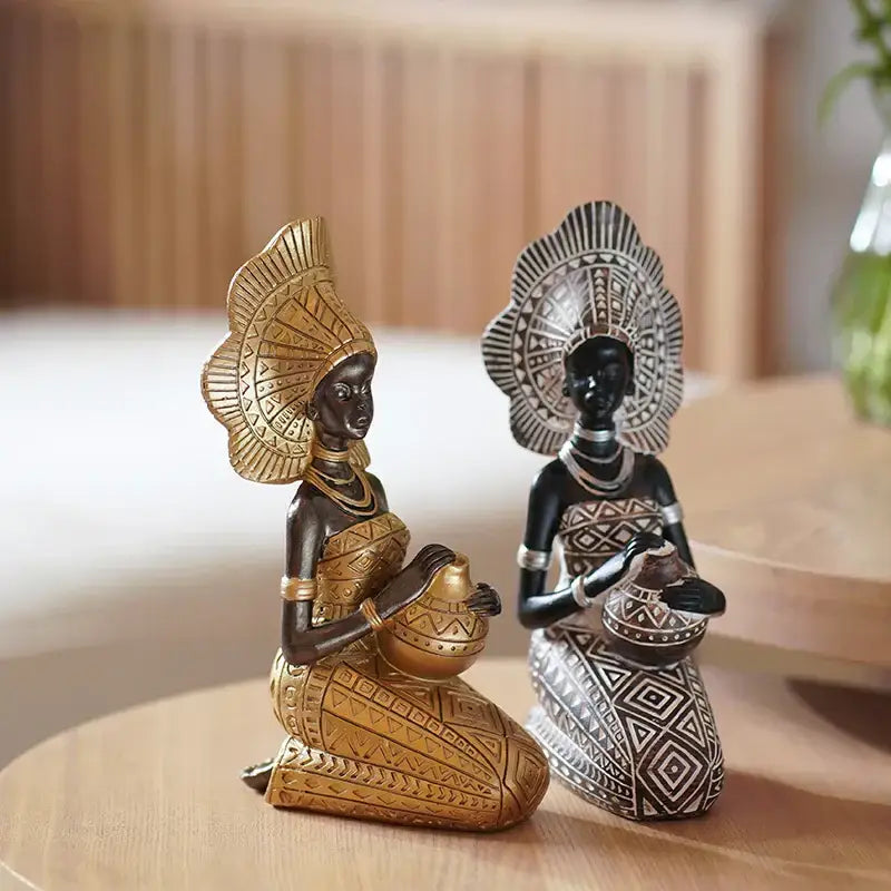 DecorBites™ Black Woman Resin Figurine: Exotic Decor for Home Living Room, Bedroom, Desktop