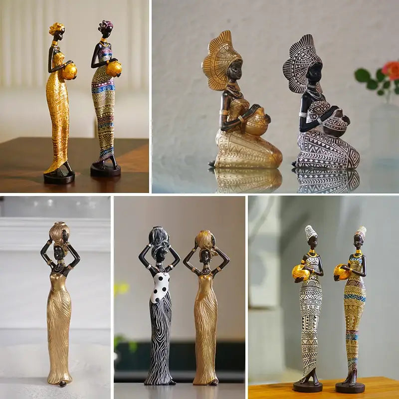 DecorBites™ Black Woman Resin Figurine: Exotic Decor for Home Living Room, Bedroom, Desktop