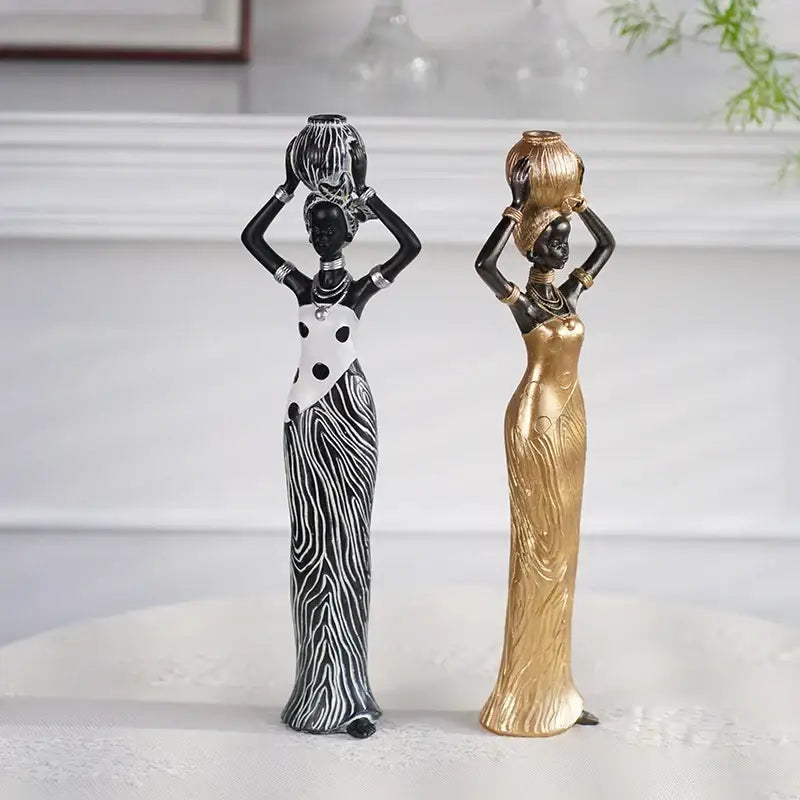 DecorBites™ Black Woman Resin Figurine: Exotic Decor for Home Living Room, Bedroom, Desktop