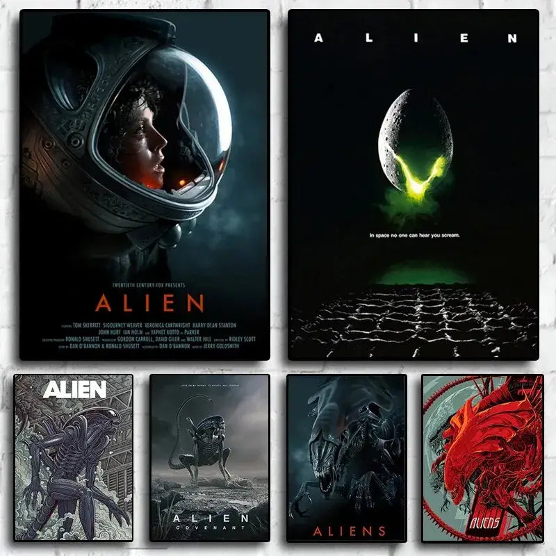 Vintage alien movie poster canvas art black & orange bedroom decor