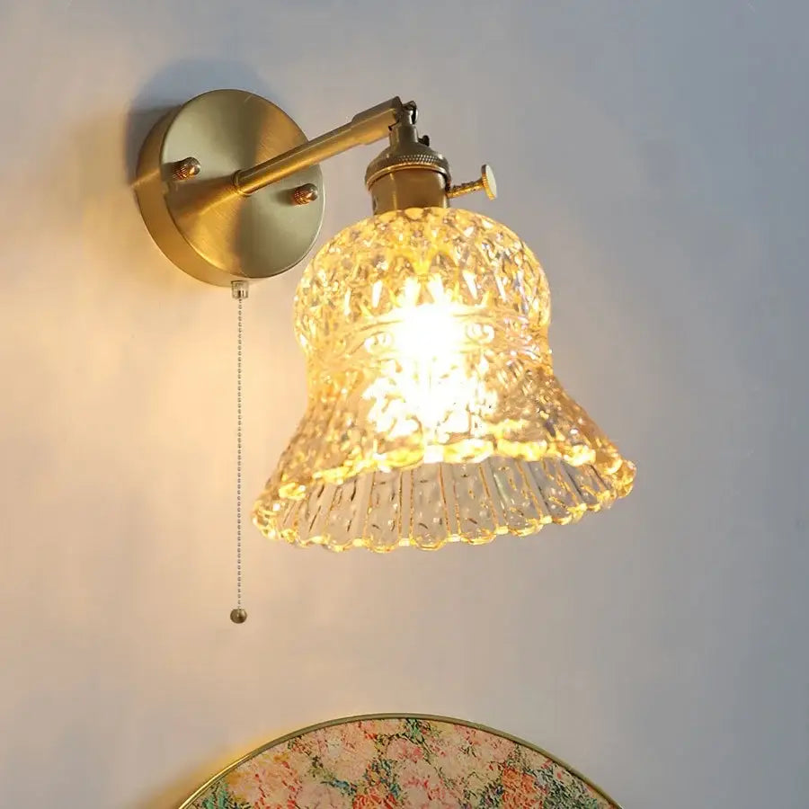 DecorBites™ Amber Flower Glass Wall Light Fixture with Pull Chain Switch