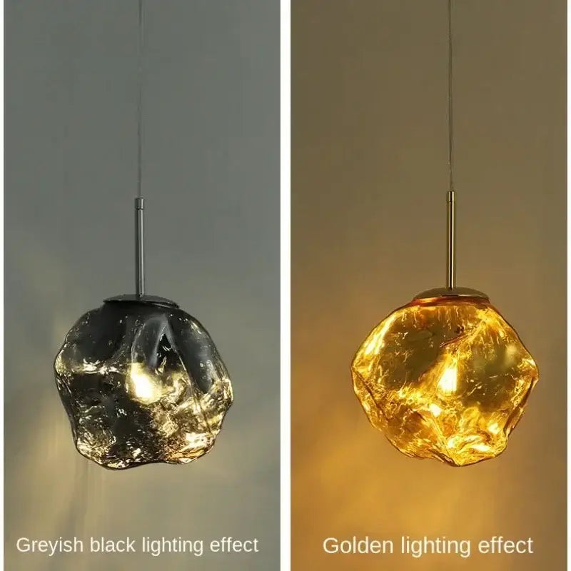 Amber textured ice glass pendant light for dining room