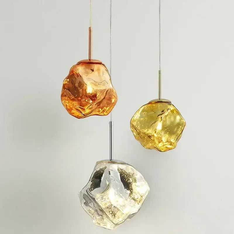 Amber textured ice glass pendant light for dining room