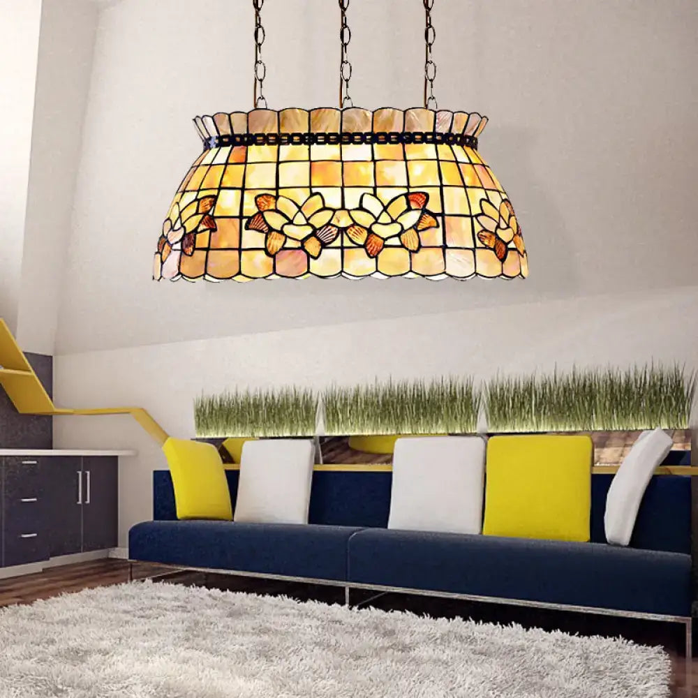 DecorBites™ Handmade 3-Light Shell Tiffany Chandelier in Beige for Living Room Pool Table