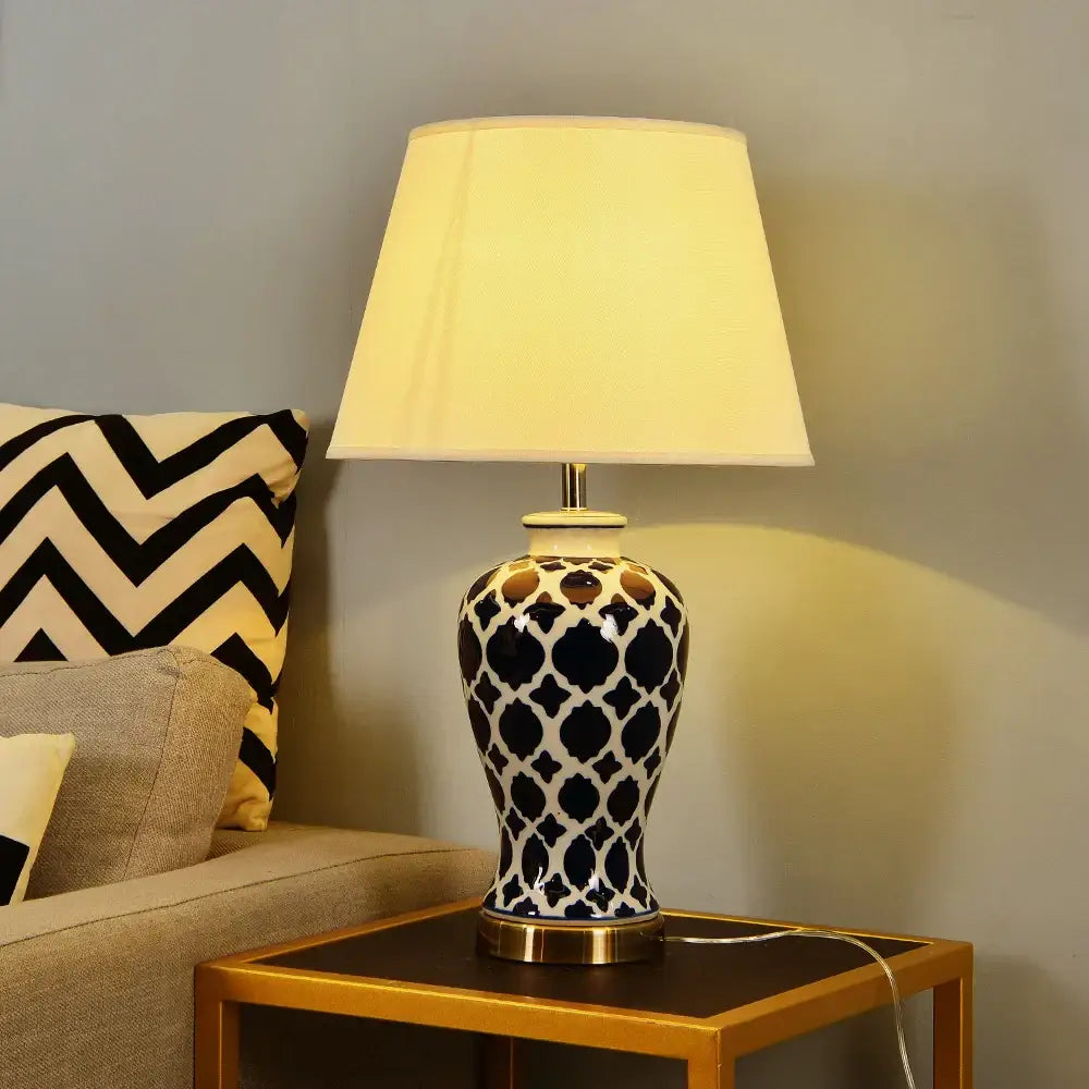 DecorBites™ Blue Ceramic Table Lamp - American Retro LED Table Lamp for Bedroom, Living Room