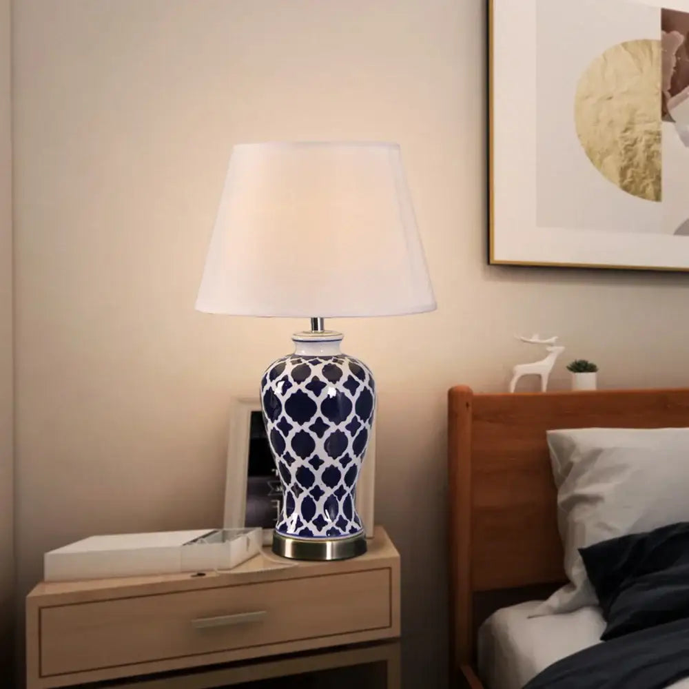 DecorBites™ Blue Ceramic Table Lamp - American Retro LED Table Lamp for Bedroom, Living Room