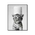 Modern tiger cub toilet paper art framed bathroom wall decor
