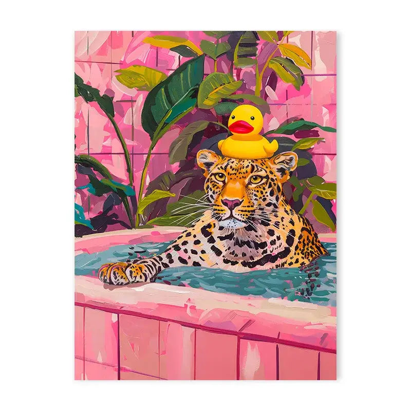 Vibrant golden cheetah animal canvas painting living room wall decor