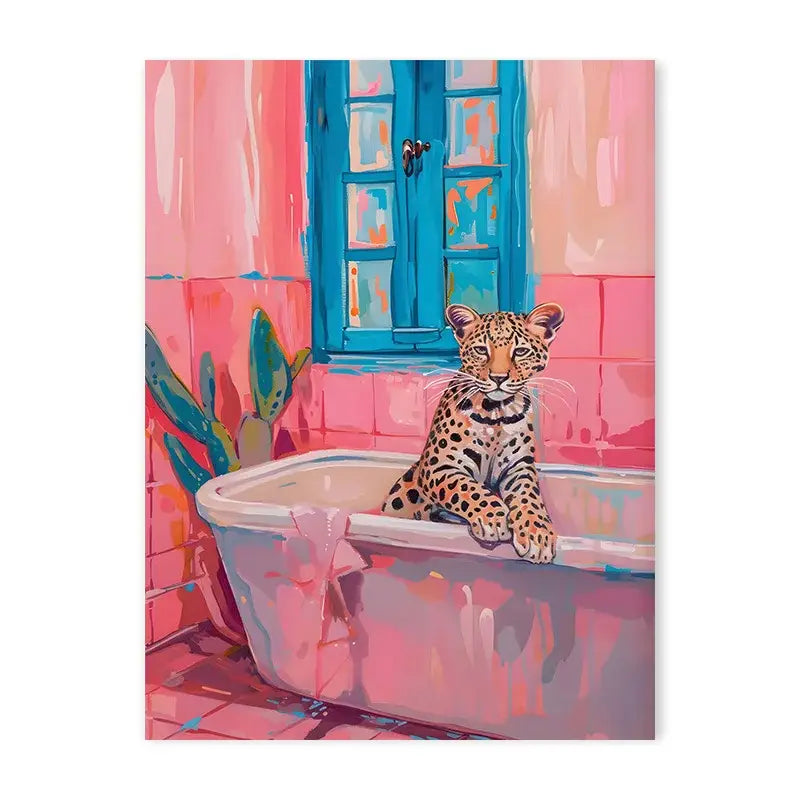 Vibrant golden cheetah animal canvas painting living room wall decor