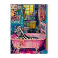 Vibrant pink zebra bathtub animal canvas painting bathroom decor