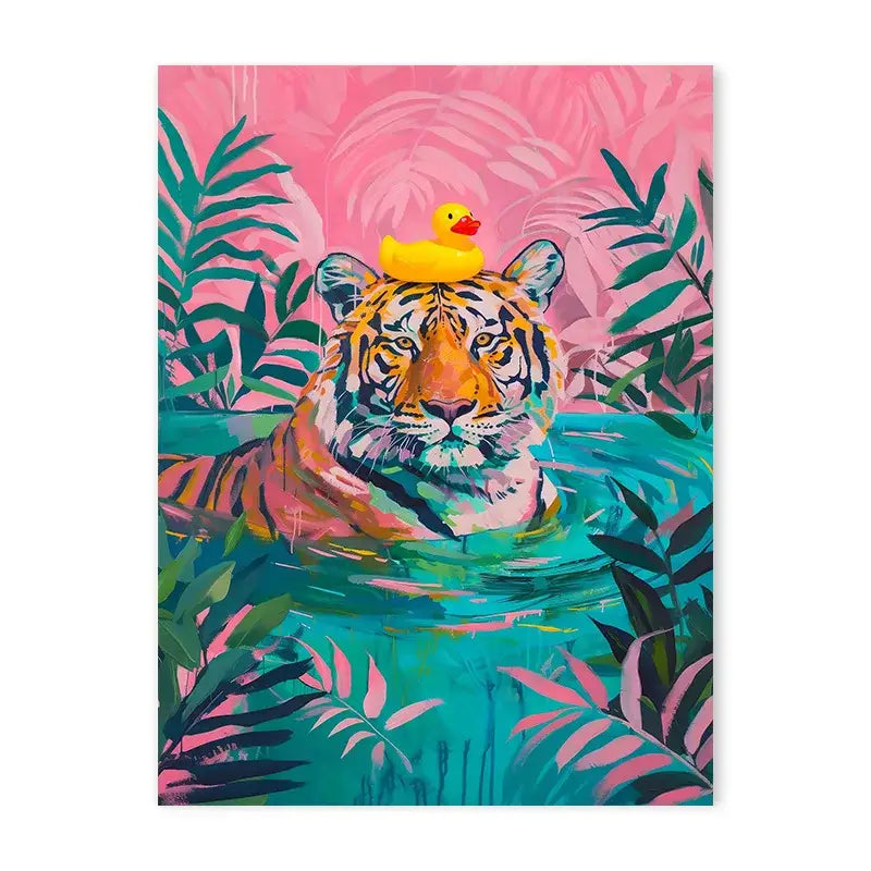 Leopard colorful bathtub animal canvas painting for living room