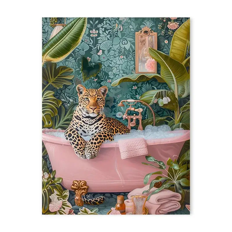 Colorful bathtub animal canvas painting bathroom wall art