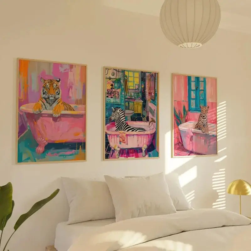 Colorful bathtub animal canvas painting bathroom wall art
