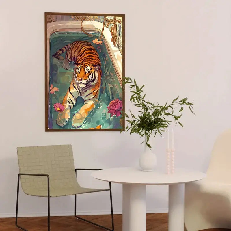 Vibrant leopard in bathtub animal print canvas painting bedroom art