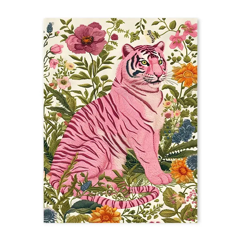 Vibrant tiger and rubber duck animal print canvas wall art living room