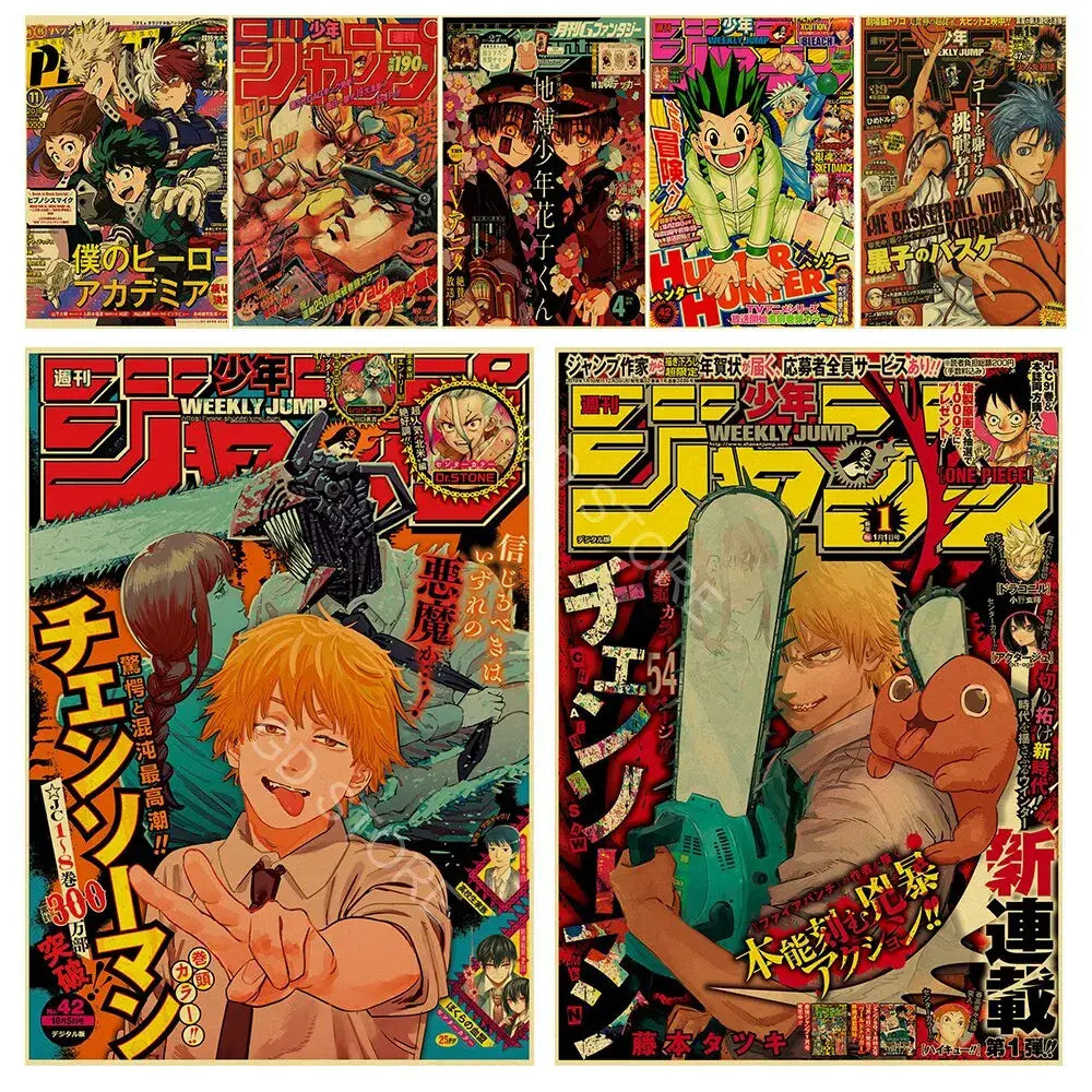 Vintage kraft paper anime poster set bedroom wall decor
