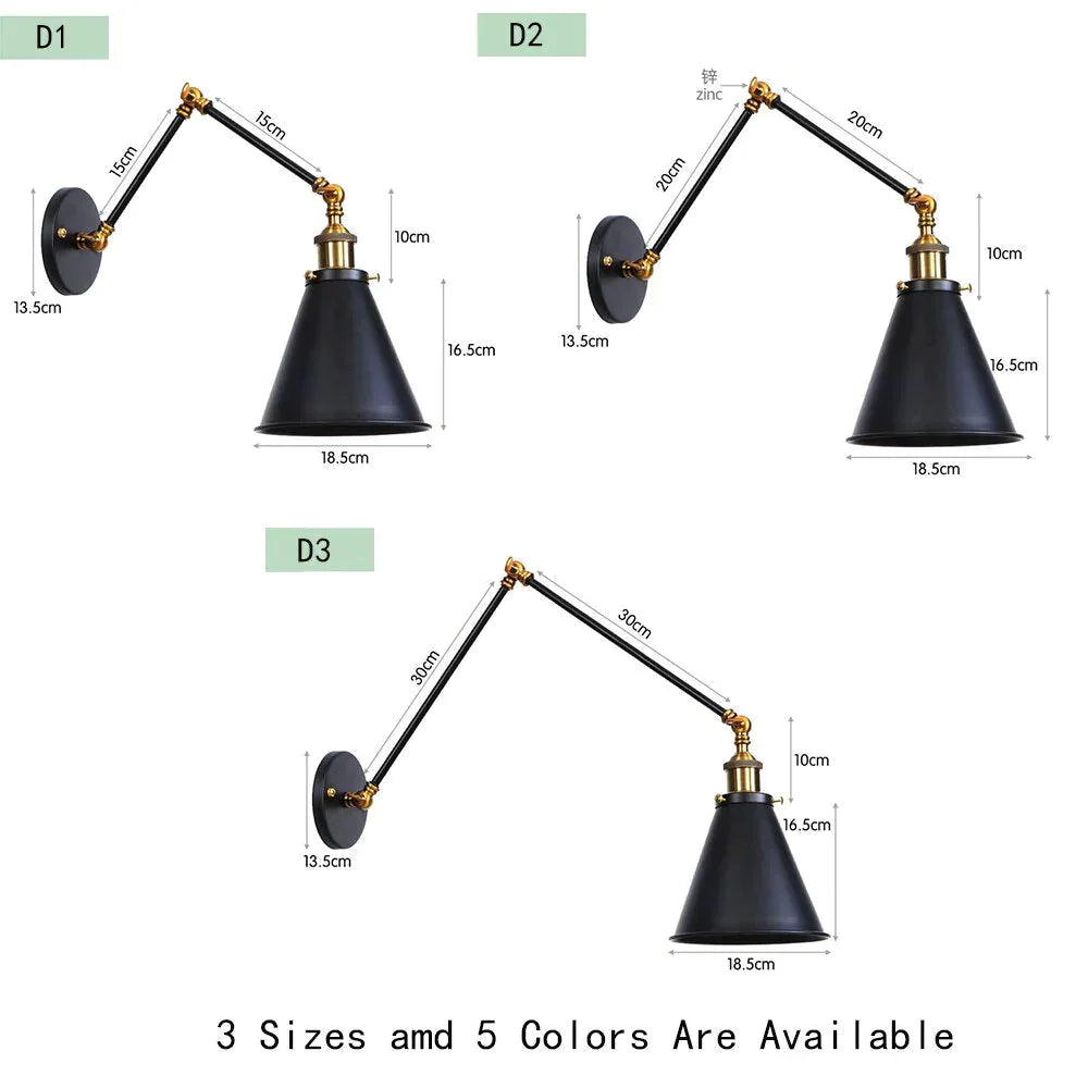Antique black & copper adjustable wall lamp sconce bedroom light