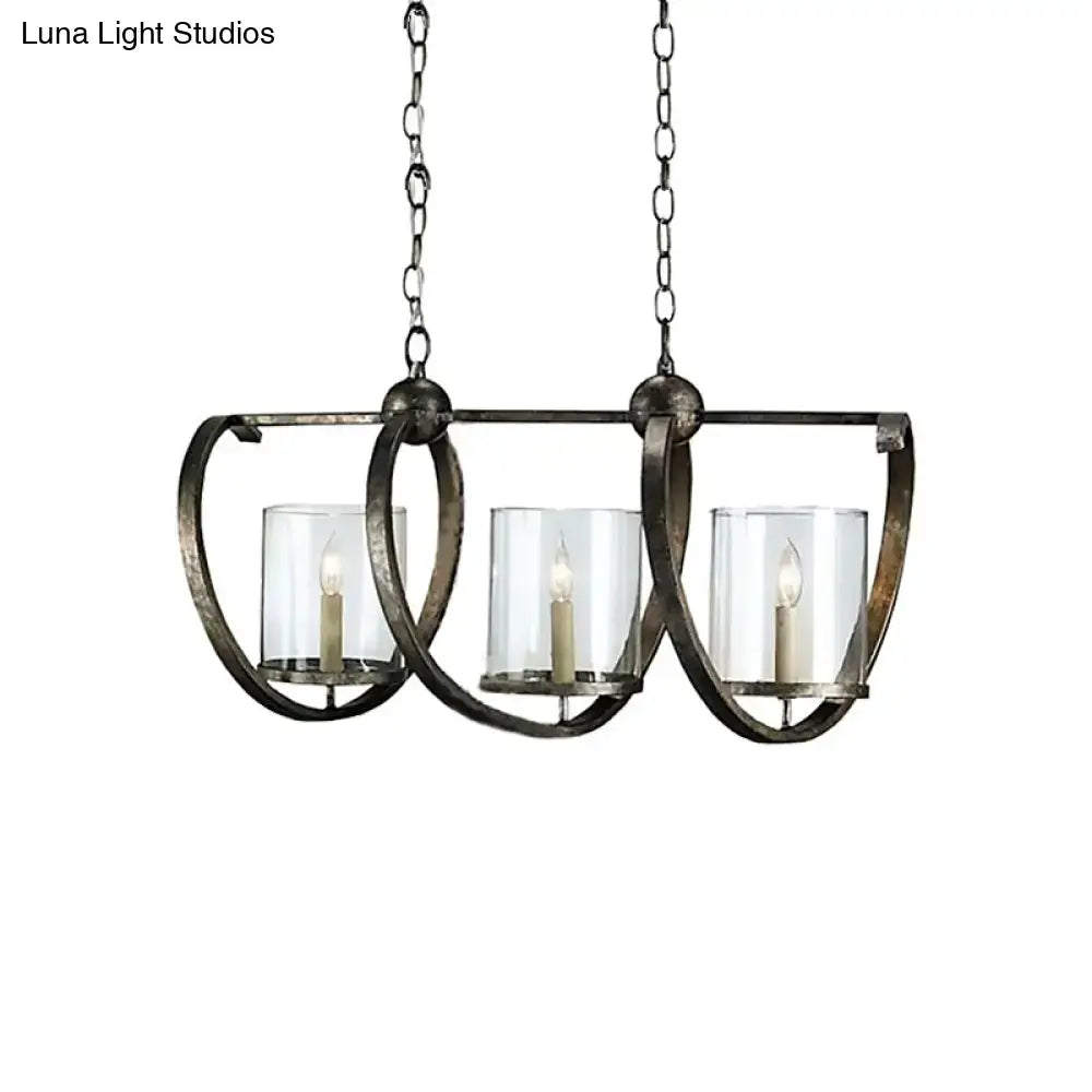 DecorBites™ Traditional Clear Glass Hanging Light - Antique Brass/Aged Silver Cylinder Island Lighting Fixture with 3/5 Bulbs - for Dining Room