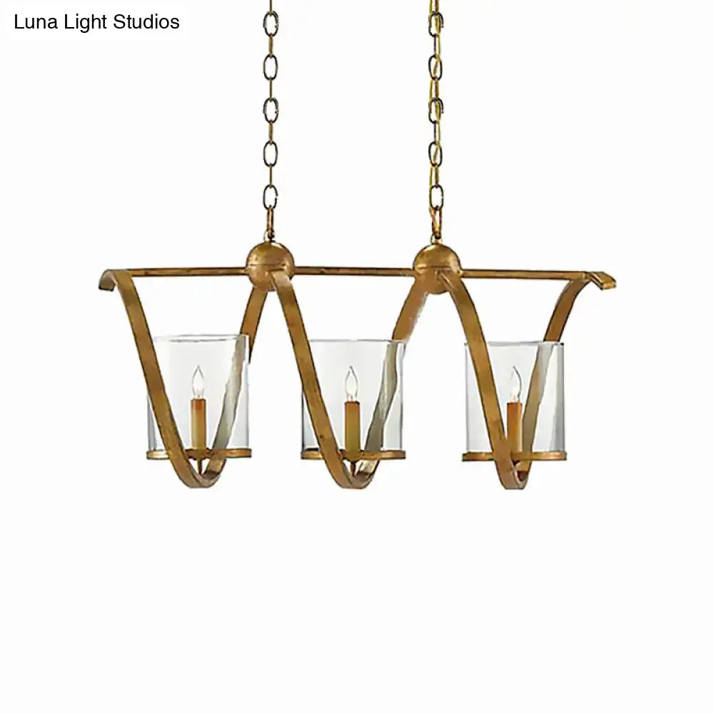 DecorBites™ Traditional Clear Glass Hanging Light - Antique Brass/Aged Silver Cylinder Island Lighting Fixture with 3/5 Bulbs - for Dining Room