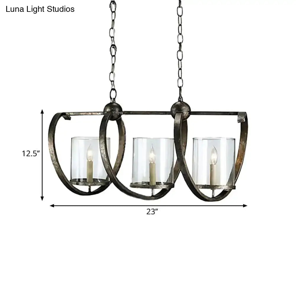 DecorBites™ Traditional Clear Glass Hanging Light - Antique Brass/Aged Silver Cylinder Island Lighting Fixture with 3/5 Bulbs - for Dining Room