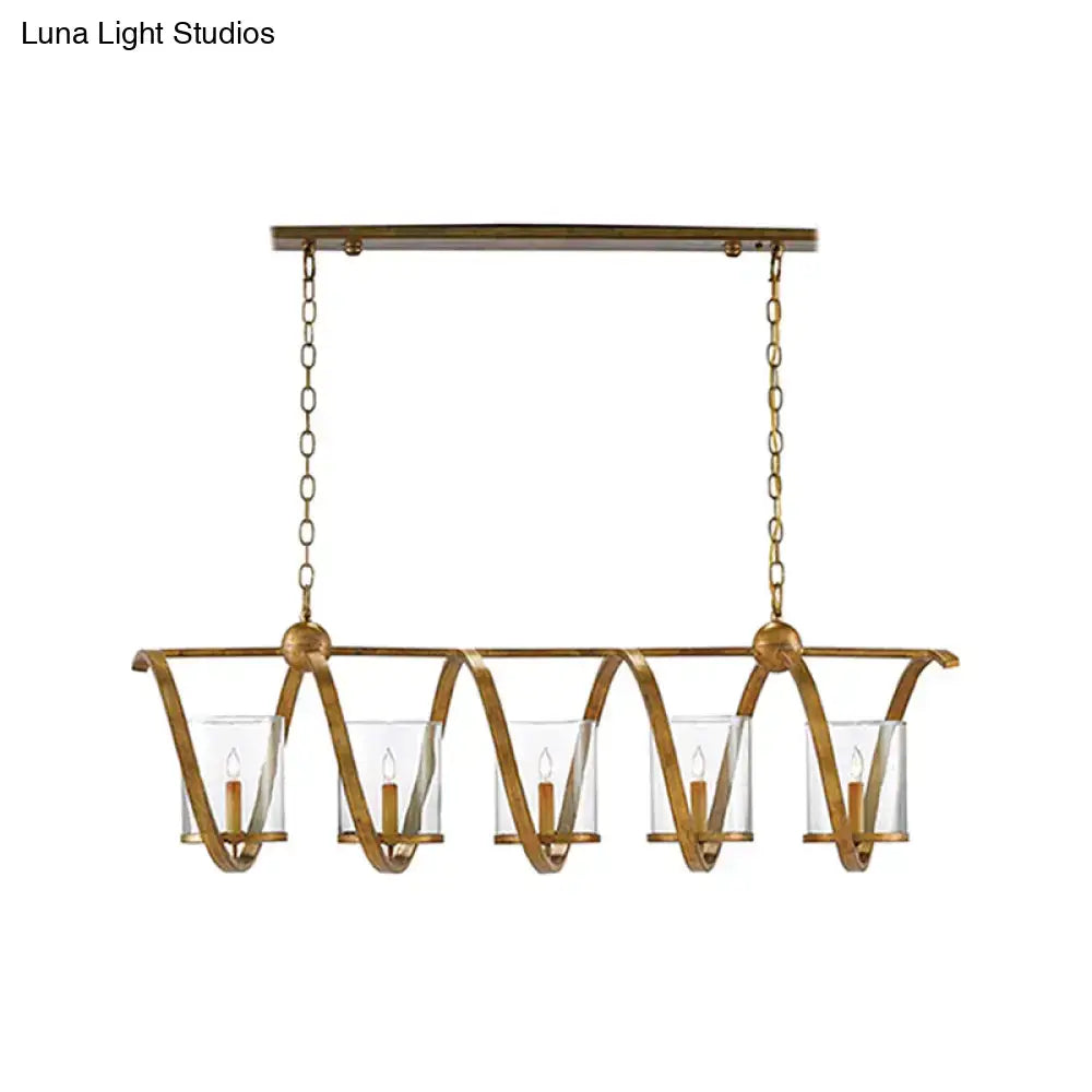 DecorBites™ Traditional Clear Glass Hanging Light - Antique Brass/Aged Silver Cylinder Island Lighting Fixture with 3/5 Bulbs - for Dining Room