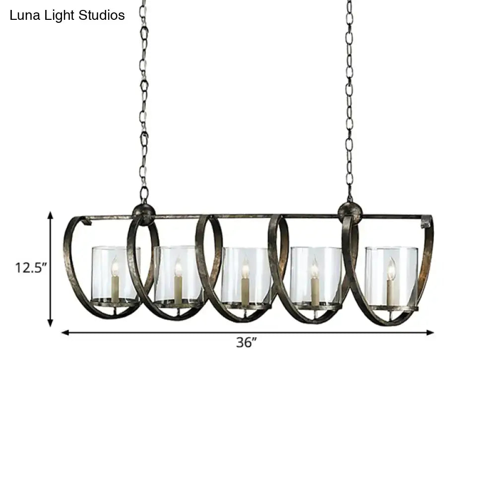 DecorBites™ Traditional Clear Glass Hanging Light - Antique Brass/Aged Silver Cylinder Island Lighting Fixture with 3/5 Bulbs - for Dining Room