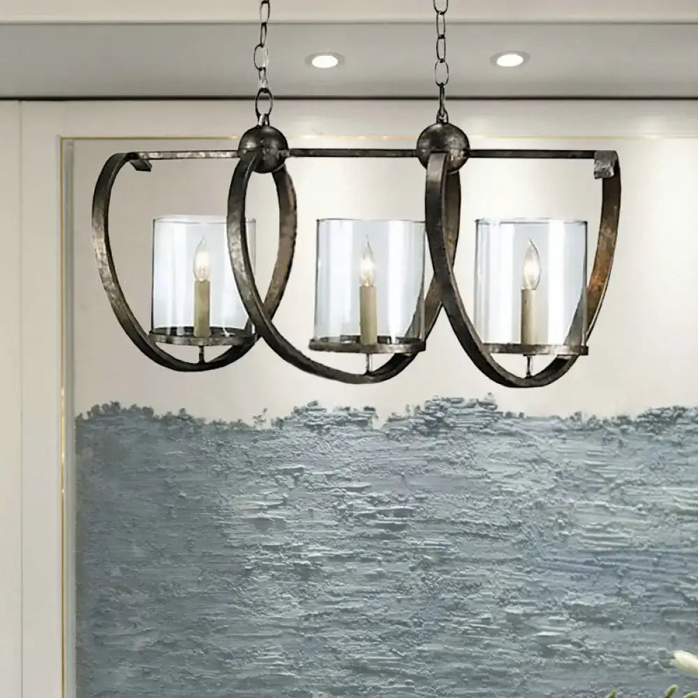 DecorBites™ Traditional Clear Glass Hanging Light - Antique Brass/Aged Silver Cylinder Island Lighting Fixture with 3/5 Bulbs - for Dining Room