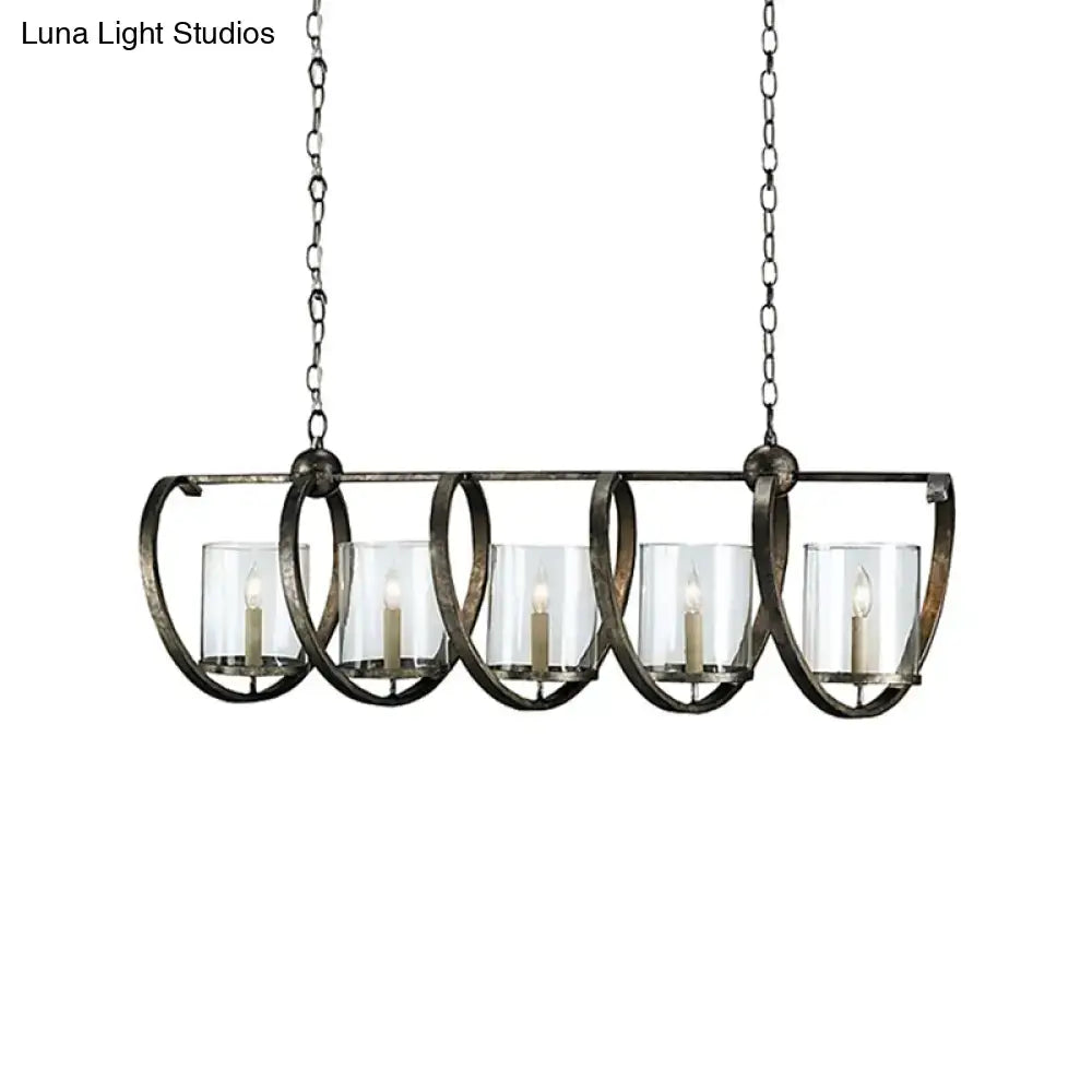DecorBites™ Traditional Clear Glass Hanging Light - Antique Brass/Aged Silver Cylinder Island Lighting Fixture with 3/5 Bulbs - for Dining Room