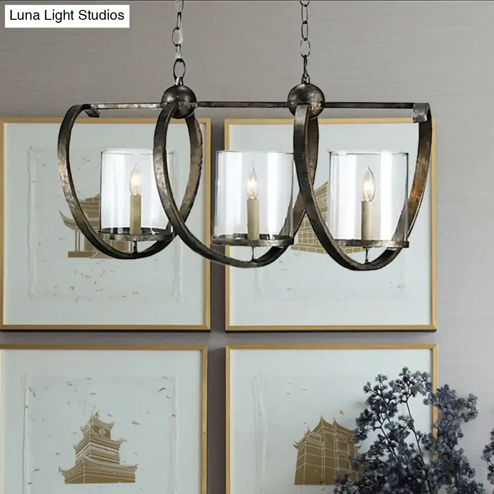 DecorBites™ Traditional Clear Glass Hanging Light - Antique Brass/Aged Silver Cylinder Island Lighting Fixture with 3/5 Bulbs - for Dining Room