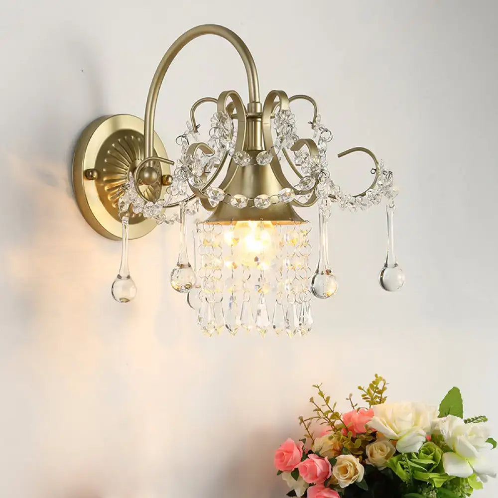 Antique brass and crystal teardrop wall light sconce bedroom light