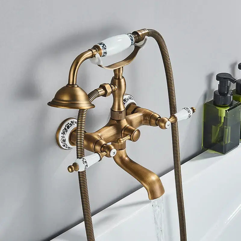 DecorBites™ Brass Bathtub Shower Faucet Set with Dual Knobs and Handshower