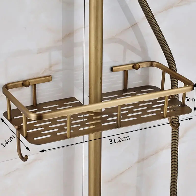 DecorBites™ Brass Antique Shower Faucet Set with Porcelain Ceramic Swivel Bath Spout