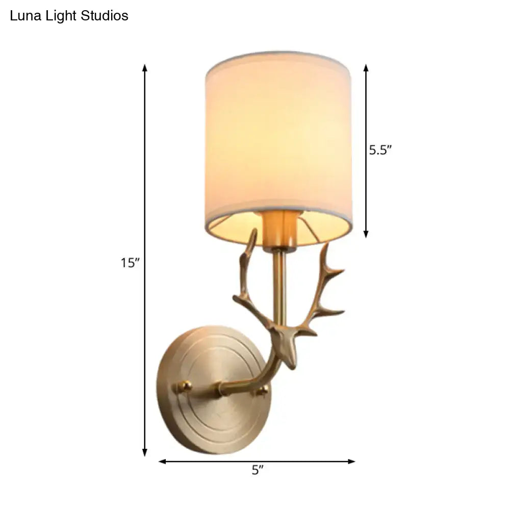 DecorBites™ Modern 1/2 Lights Wall Sconce with Fabric Shade - Black/Gold Cylinder Wall Mount Fixture featuring Metal Antler