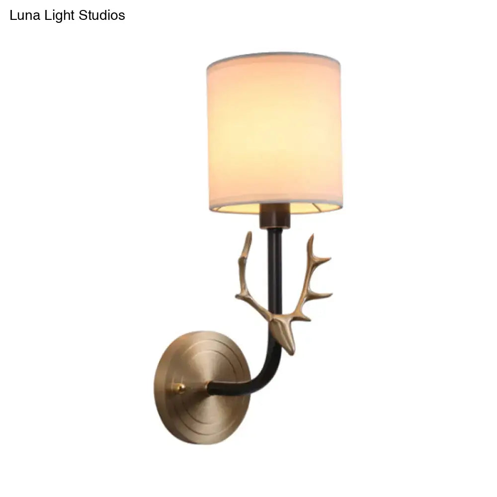 DecorBites™ Modern 1/2 Lights Wall Sconce with Fabric Shade - Black/Gold Cylinder Wall Mount Fixture featuring Metal Antler