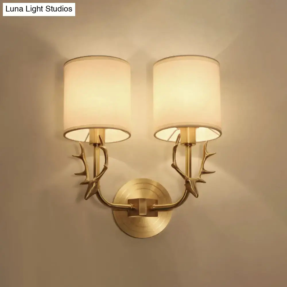 DecorBites™ Modern 1/2 Lights Wall Sconce with Fabric Shade - Black/Gold Cylinder Wall Mount Fixture featuring Metal Antler