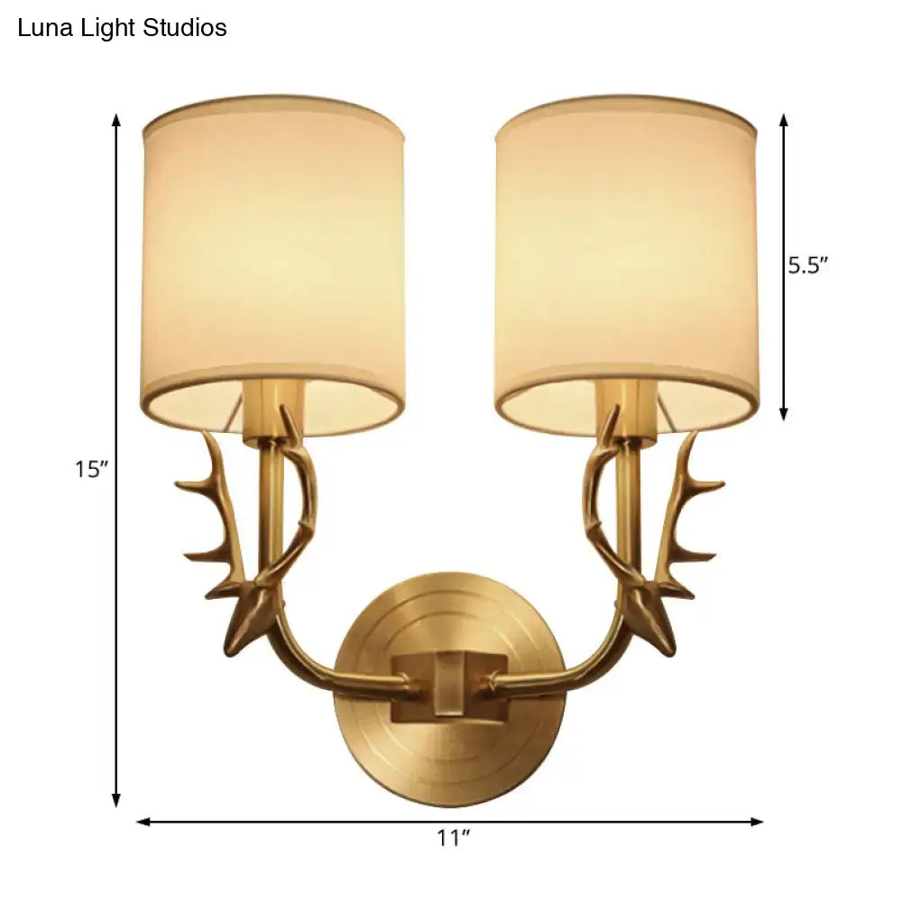 DecorBites™ Modern 1/2 Lights Wall Sconce with Fabric Shade - Black/Gold Cylinder Wall Mount Fixture featuring Metal Antler