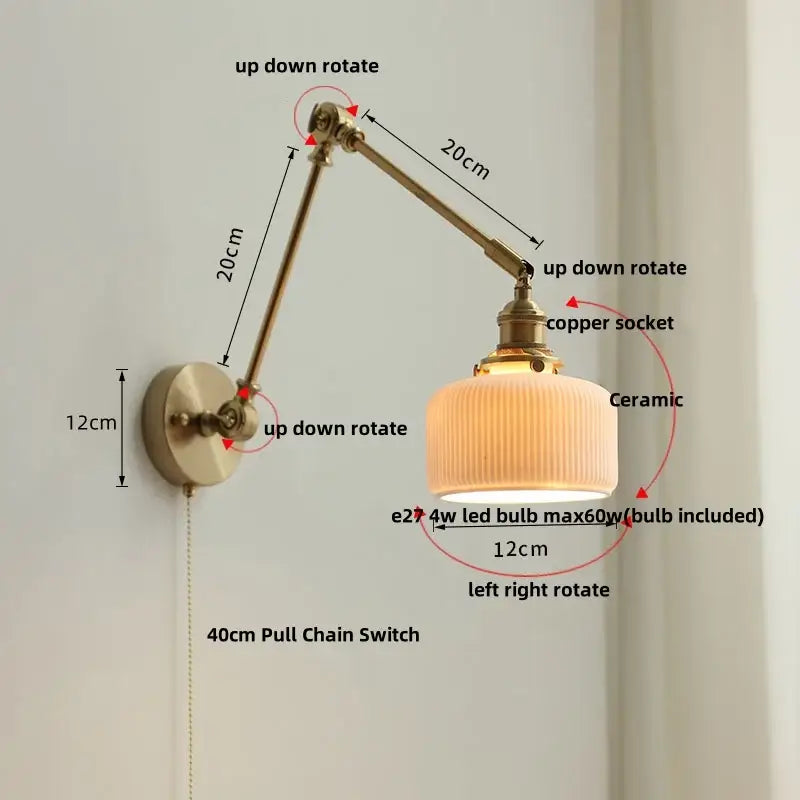 Antique brass ceramic copper led wall light bedroom sconce