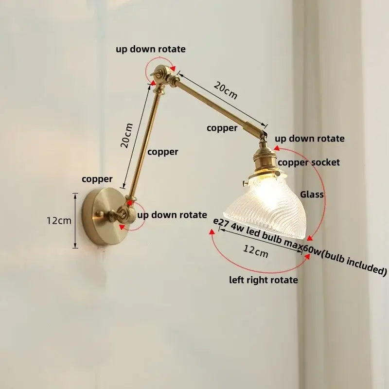 Antique brass ceramic copper led wall light bedroom sconce