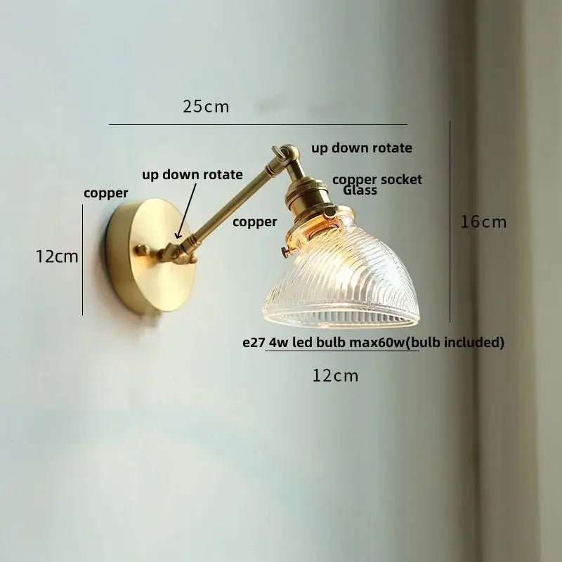 Antique brass ceramic copper led wall light bedroom sconce