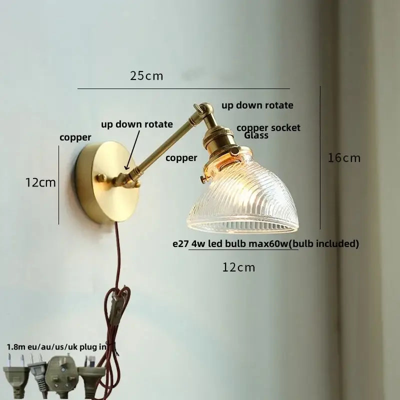 Antique brass ceramic copper led wall light bedroom sconce