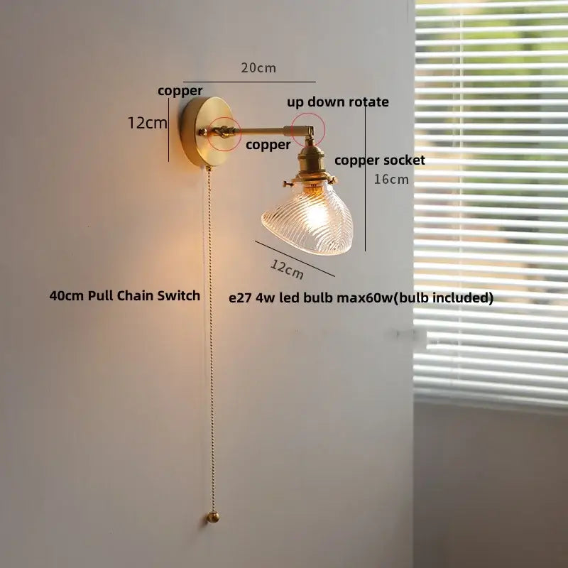 Antique brass ceramic copper led wall light bedroom sconce