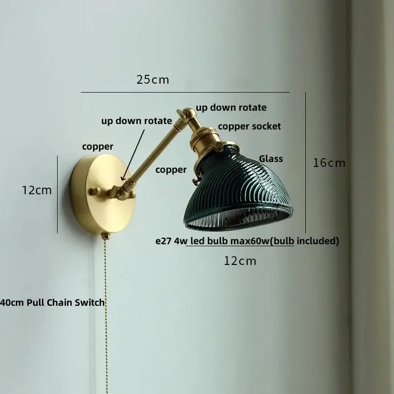 Antique brass ceramic copper led wall light bedroom sconce