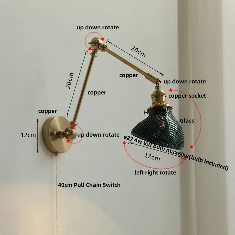 Antique brass ceramic copper led wall light bedroom sconce