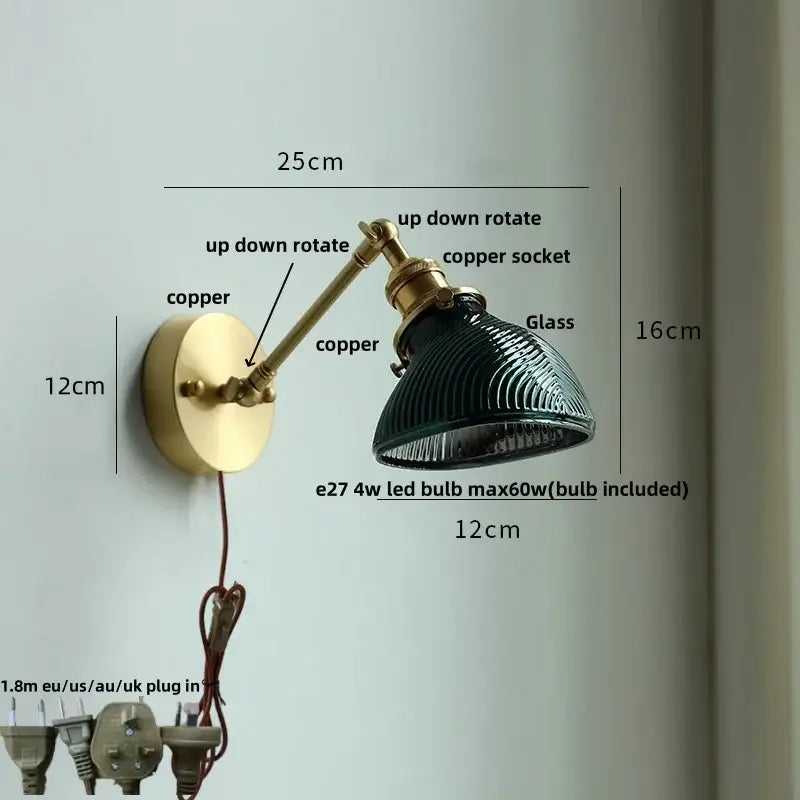 Antique brass ceramic copper led wall light bedroom sconce