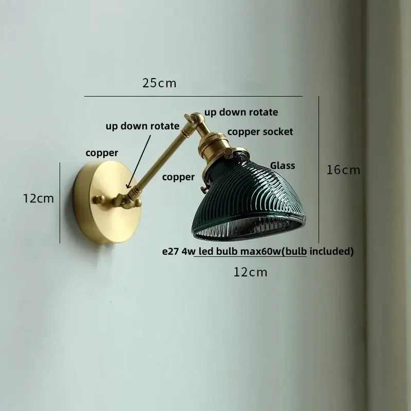 Antique brass ceramic copper led wall light bedroom sconce