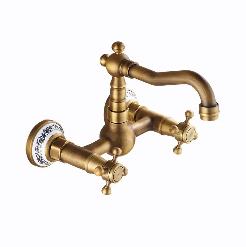 Antique brass ceramic wall mount faucet kitchen vintage porcelain