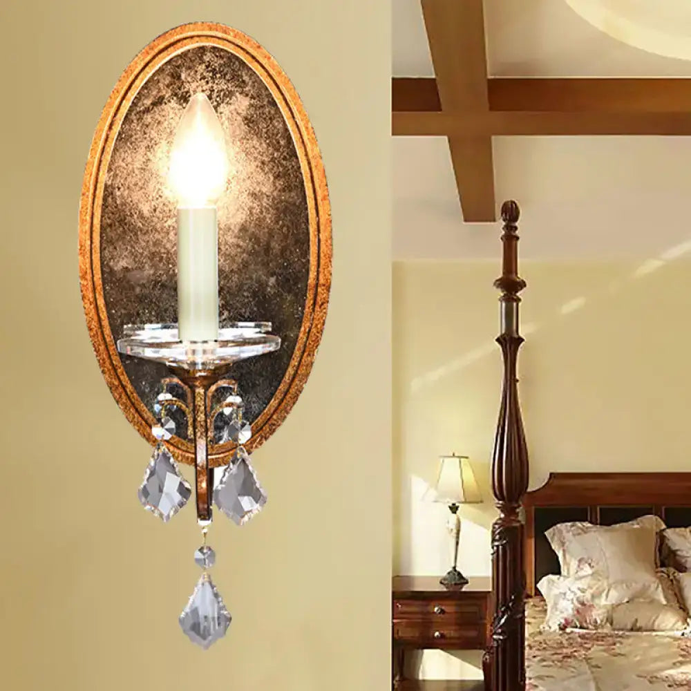 Antique brass clear crystal wall sconce bedroom candle light