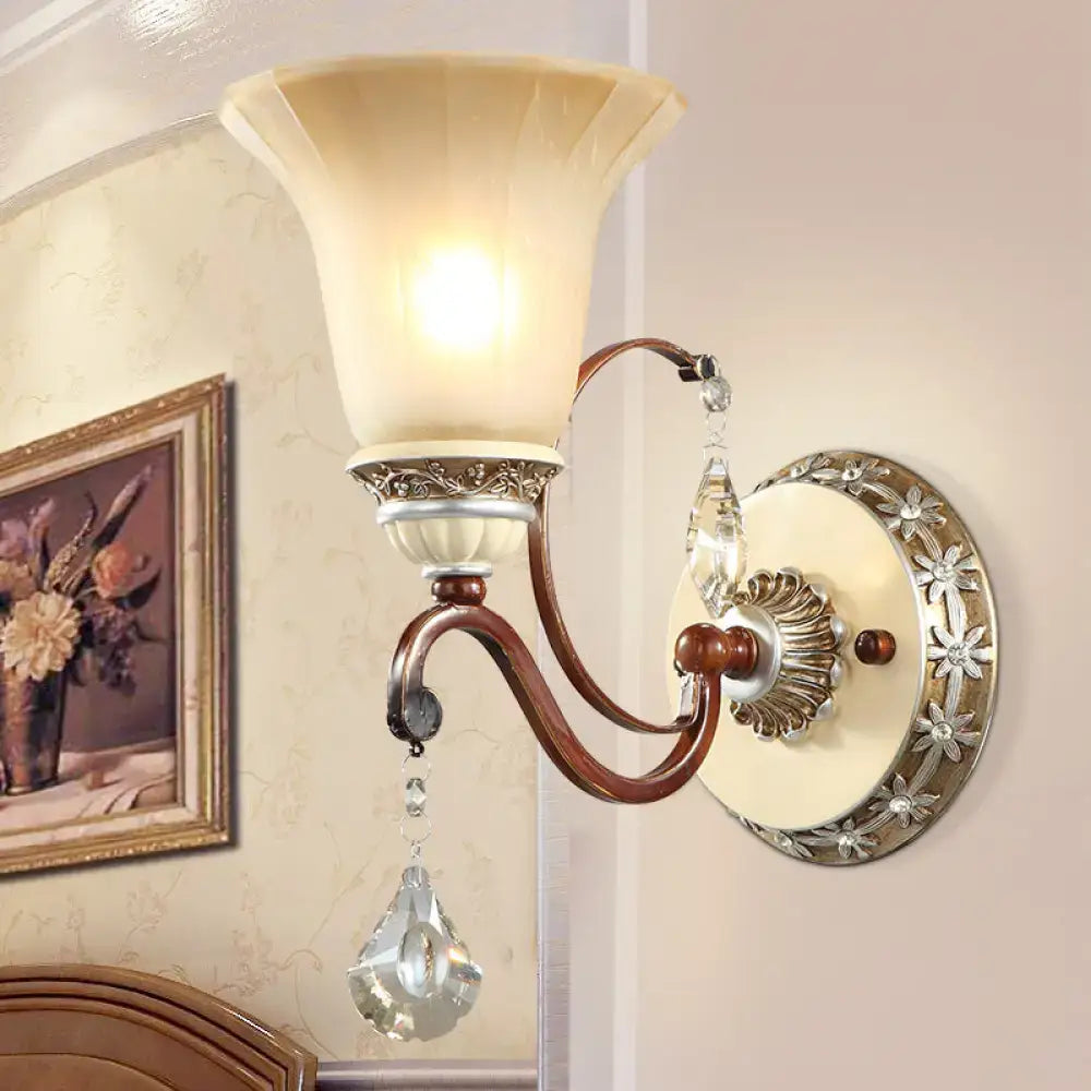 DecorBites™ Lodge Style Bell Wall Sconce with Frosted Glass, White Finish and Crystal Drops – Perfect for Corridors